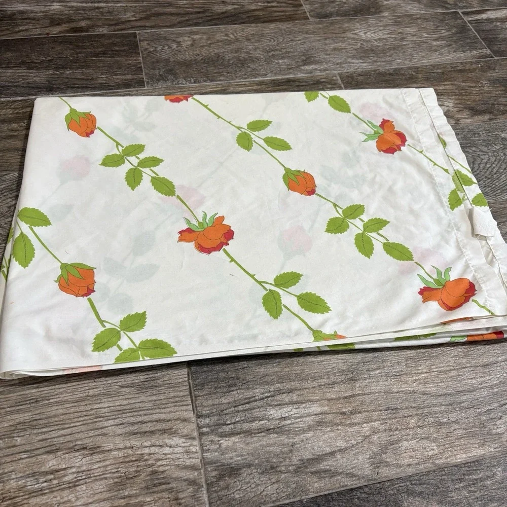 Vtg Wamsutta Christian Dior Orange Dior Rose Twin Flat Sheet Ultracale 66X91 USA